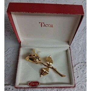 Tacoa Vintage 60s Gold Toned Brooch 3D Rose Box Set Stackable 3" Retro Statement